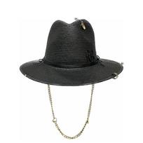 summer new arrival straw hat black chain strap fedora hat for women  Sunshade Beach Hat Ladies M 57cm juoda