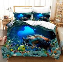 Coral Reef Sea Turtle Duvet Cover Tropical Ocean Bedding Set Coastal Bed Cover for Beach Home Decor Perfect Marine Lover Gift for Twin/Queen/King Beds Baby 100x135cm