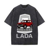 Lada Niva Car Model Tribute Art Retro Washed Distressed T Shirt Men Summer Casual Short Sleeve S
