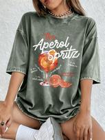 Aperol Spritz Lemon Prints Washed TShirts Womens Cotton Oversized T Shirt Summer Soft Short Sleeve Tops Hip Hop ONeck Clothes S