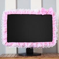 Nėrinių audinio kompiuterio rėmo uždangalas, monitoriaus ekrano apsauga nuo dulkių su elastine kišenėle rašikliui, kaspinas, namų dekoracijos Use for 17-22 inch rožinė