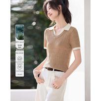 Sisui Nianhua Elegant Cable Knit Faux Two-piece Short Sleeve Top kupranugaris