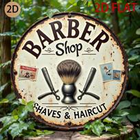 Hisun Tin Sign HD Aluminum Metal Sign Barber Shop Shaves  Haircut Round Wall Decor Retro Vintage Distressed Razor Brush Design Tin Poster fo 20x20cm