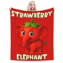 Funny Italian Brainrot Meme Strawberry Elephant Blanket Decorative Flannel Throw Blanket For Living Room Warm Soft Bedspread 75x90cm