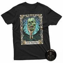 Grim Harvest Retro Horror Zombie Head T-Shirt S įvairiaspalvis