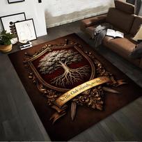 Tree of Life Crest Print Carpet with Banner 'As the Oak Stands'  Suitable for use as an anti-slip for living room bedroom sofas 40x60cm( 15x23in )