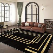 Black & Gold Geometric Area Rug, Modern Art Deco Style Non-Slip Living Room Carpet  Rugs for Bedroom Carpets for Living Room 60cm x 120cm