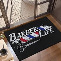 Retro Barber Life Entrance Mat, Scissors and Barber Pole Portrait Rug, Aesthetic Non-Slip Welcome Mat for Salon Decor 40cm x 60cm