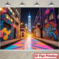 2D 2D Flat Printing Street Backdrop, Night City Graffiti Walls Photography Background for Events 47.2x31.5inch/120*80cm