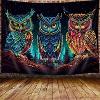 Dark Night Owl Tapestry UV Reactive 75x100 juoda