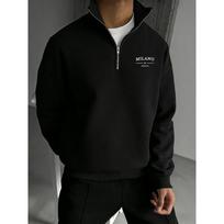 MILANO Men's Half Zip Sweatshirt, Simple and Stylish Printed Stand Up Collar Sweatshirt, Casual Long Sleeved Stand Up Collar Sweatshirt S juoda
