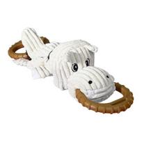Double Ring Hippopotamus Dog Toy Plush Hippo Tug of War Dog Toy Boredom Relief Small Medium Dog Teething Cleaning Chewing Interactive Toy Pet Supplies Size#Hippo