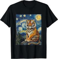 Tiger Asia Van Gogh Style Starry Night Graphic T- Shirt M
