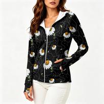 Women Lightweight Zip Up Hoodie with Hood Pockets Long Sleeve Floral Print Sun Protection Jacket Casual Outerwear XXL