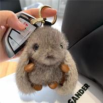 Cute Fluffy Rabbit Keychain Ring Plush Pompon Bunny Bag Pendant For Couple Car Key Ring Jewelry Gifts pilka spalva