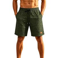 Men's Herringbone Jacquard Shorts with Leather Patch Elastic Waistband Drawstring Sport Loose Fit Breathable Stretch Five Inch Length S