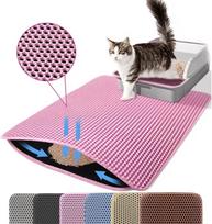 Double Layer Cat Litter Mat Non Slip Waterproof Pet Litter Box Mat Wear Resistant Cat Litter Trapping Pad (Pink,30x30cm) rožinė