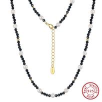EFFIE QUEEN 925 Sterling Silver Natural Turquoise/Black Obsidian/Pearls Necklace Gemstone Classic Party Fine Jewelry Gift MPN14