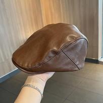 Fashion Vintage Beret Hat for Women Spring Autumn PU Leather Solid Color Sun Visors Artist Painter Cap Girl Lady Duckbill Hat One Size kava