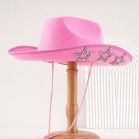 Classic Shiny Western Cowboy Hat Wide Brim Star Glitter Cowgirl Hat Cap Punk Top Hat Girl XS（old） rožinė