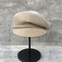 Elegant mesh pearl beret Newsboy hat Japanese pleated cap Women's summer outing sun-protected straw hat niche equestrian hat 56-58CM šviesios chaki spalvos