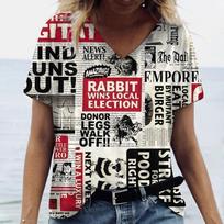 Hip Hop Women's T-Shirt 3D Newspaper Printed T Shirt for Women Leisure Fashion Short Sleeve Top Streetwear Female Clothing New S raudona