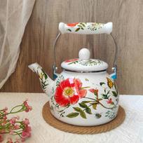 Enamel Tea Kettle Teapot Large Capacity Comfortable Grip Sturdy Water Coffee Pot for