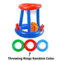 1 Set of Inflatable Basketball Hoop Ring Game with Throwing Rings Small Basketball PVC Ball Suitable for Party Entertainment