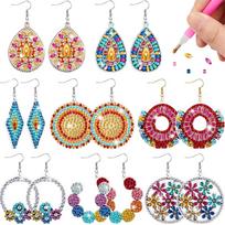 8 Pairs Double Sided Diamond Painting Earrings Diamond Glitter Art Earring Kit Mosaic Drill Earring Kits for Jewelry Crafting