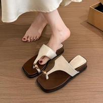 Designer Women Leather Flip-flops Retro Trend Slippers Summer Women Shoes Comfortable Beach Slippers Ladies Slides Tongs Femme 35 smėlis