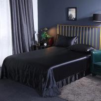 Silky Smooth Solid Color Mulberry Silk Satin Duvet Cover, Single Piece Fitted Sheet for Double Bed (1.5m/1.8m) 48x74cm Pair of Pillowcases šalta juoda spalva