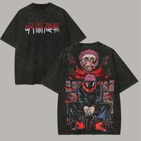 Yuji Itadori T-shirt Jujutsu Kaisen Shibuya Arc Tee Vintage Washed Oversized Retro Anime Harajuku Men Streetwear Graphic Clothes M