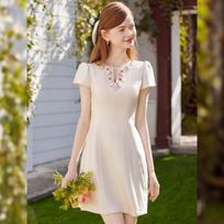 White Deer Language A-line Party Dress M abrikosas