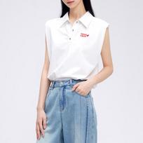 TaTu Letter Embroidery Polo Neck Sleeveless T-Shirt L