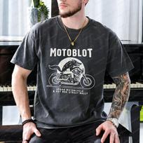 Motoblot Moto Wolf T-Shirt Urban Hot Rod Street Rally Graphic Tee, Casual Cotton Short Sleeve Biker Tops Summer T-shirts for Men S įvairiaspalvis