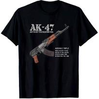 Men's AK-47 Assault Rifle Printed T-shirt Black Gun Pattern Comfortable Round Neck Casual Outdoor Wear Style S įvairiaspalvis