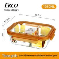 EKCO Corning 1010ml Square Glass Lunch Box with 3 Compartments