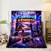 Futuristic gaming setup with neon lights, gadgets, and vibrant colors. for all seasons blanket lunch break throw gift 80cm x 120cm