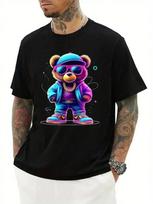 Unisex's Black Crew Neck T-Shirt With Neon Glow-In-The-Dark Bear Graphic Print S įvairiaspalvis