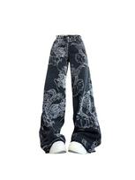Women Black Gothic Dragon Print Jeans Baggy Vintage Aesthetic Cowboy Pants Harajuku Denim Trousers Y2k Trashy 2000s Clothes 2026 S juoda