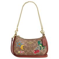 COACH Teri 20 Zip closure brand logo coated canvas underarm bag tote shoulder bag small women's gold with tan auksas