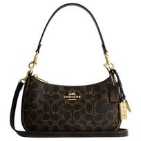 COACH Teri 24 Classic Monogram Faux Leather and Calf Leather Shoulder Bag Medium Women's Brown ruda