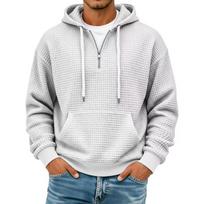 Men's Waffle Knit Half-Zip Hoodie Casual Long Sleeve Pullover Sweatshirt Loose Fit Solid Color Hooded Tops with Kangaroo Pocket Streetwear M balta