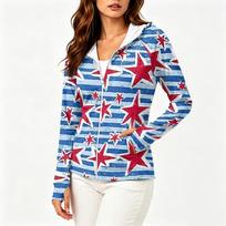 Women's Lightweight Long Sleeve Zip Up Hoodie with Pockets and Printed Design Sun Protection Jacket for Outdoor Activities M mėlyna