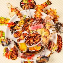56 Camping Barbecue Food Pet Stickers Barbecue Burger Fries Shape, Food Sticker Set