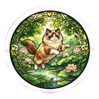 Acrylic Puzzle Suncatcher Hanging Ornament with Cat and Lotus Design for Window Decoration Home Art Display Gift One Size