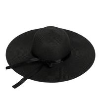 Summer Big Wide Brim Foldable Floppy Straw Sun Hat Straw Cap Beach Hat Summer Bow Cap juoda