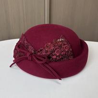 French 100% Wool Beret For Women Winter Fashion Lace Bow Fedora Church Hat Wedding Ladies Felt Caps Pillbox Hat Chapeau raudona