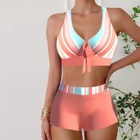 Moteriški maudymosi kostiumėliai Tankini 2 dalių maudymosi kostiumėlis Red Stripes Spausdinti atostogų maudymosi kostiumėliai S rožinė