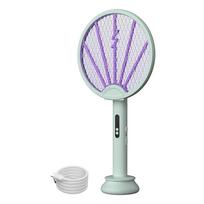 Electric Fly Swatter Racket, 2in1 Intelligent Bug Zapper with USB Rechargeable Base, Foldable Bug žalia
